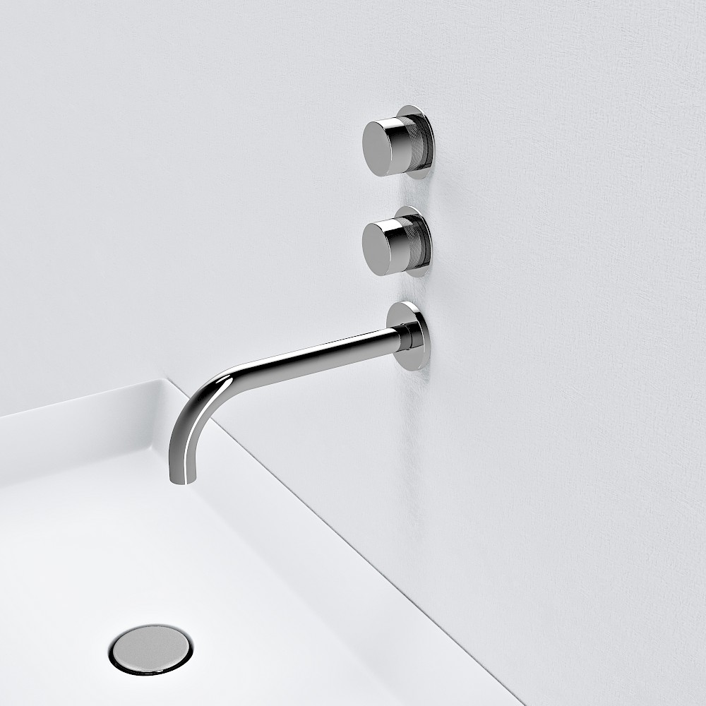 VERTICAL ROUND DOUBLE HANDLE WALL MOUNTED BASIN MIXER