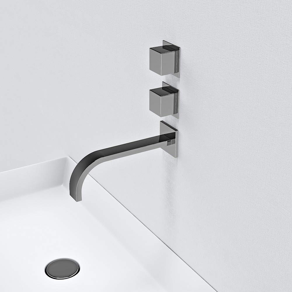 VERTICAL SQUARE DOUBLE HANDLE WALL MOUNTED BASIN MIXER