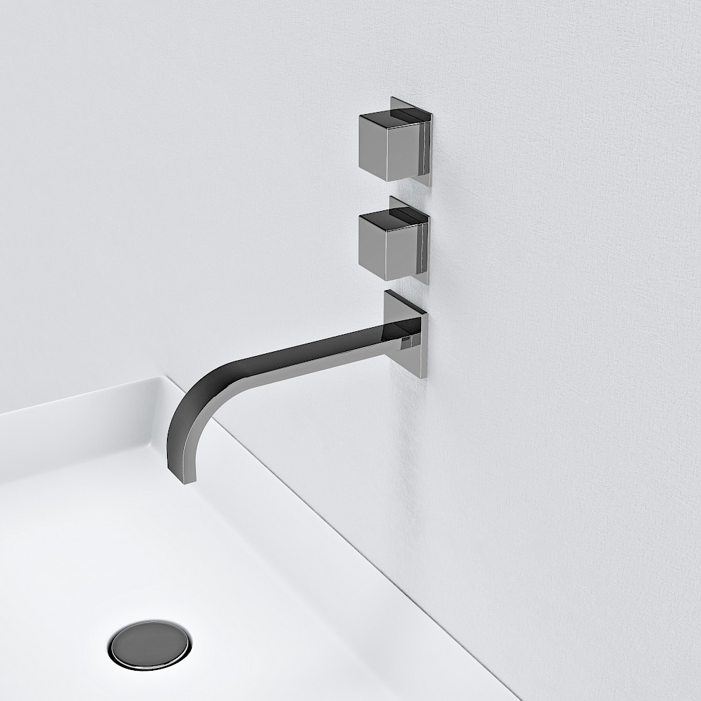 VERTICAL SQUARE DOUBLE HANDLE WALL MOUNTED BASIN MIXER