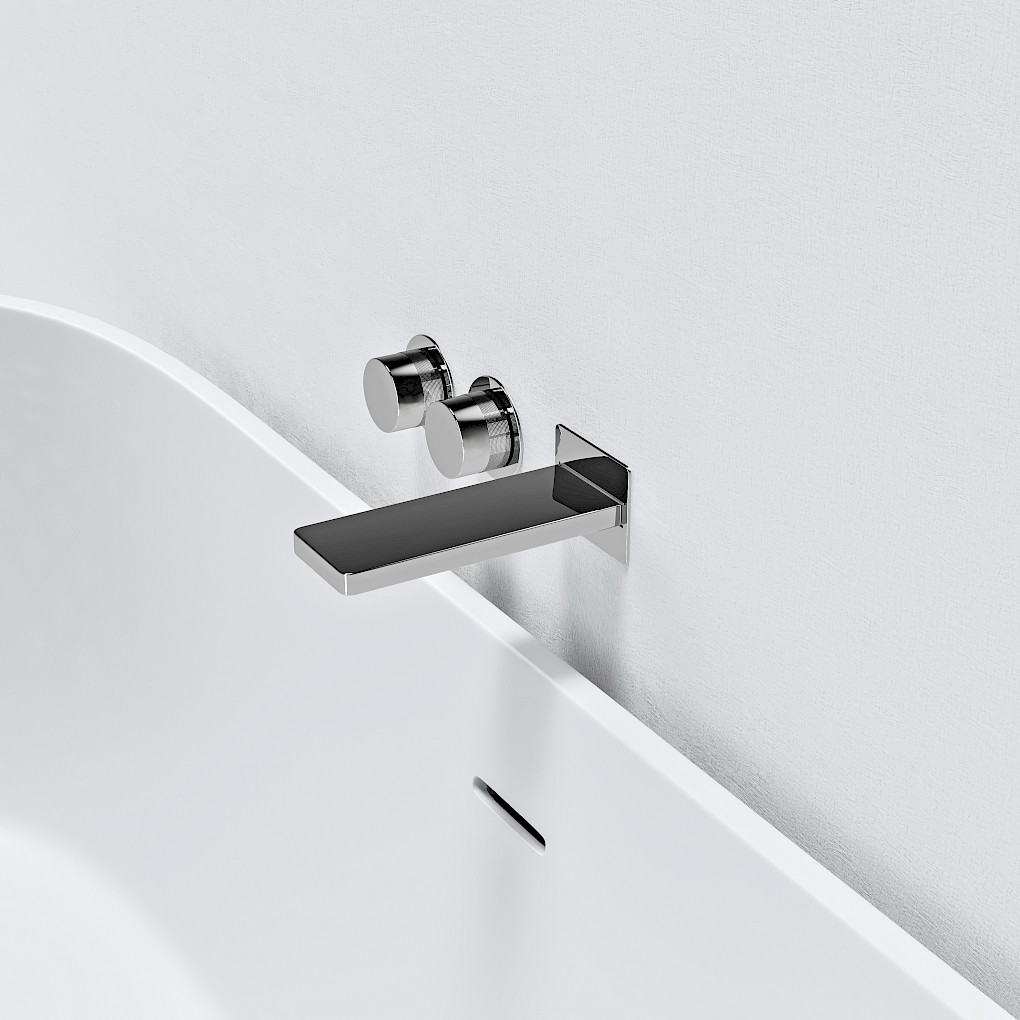 Horizontal Round Double Handle Wall Mounted Bath Mixer – Left Hand