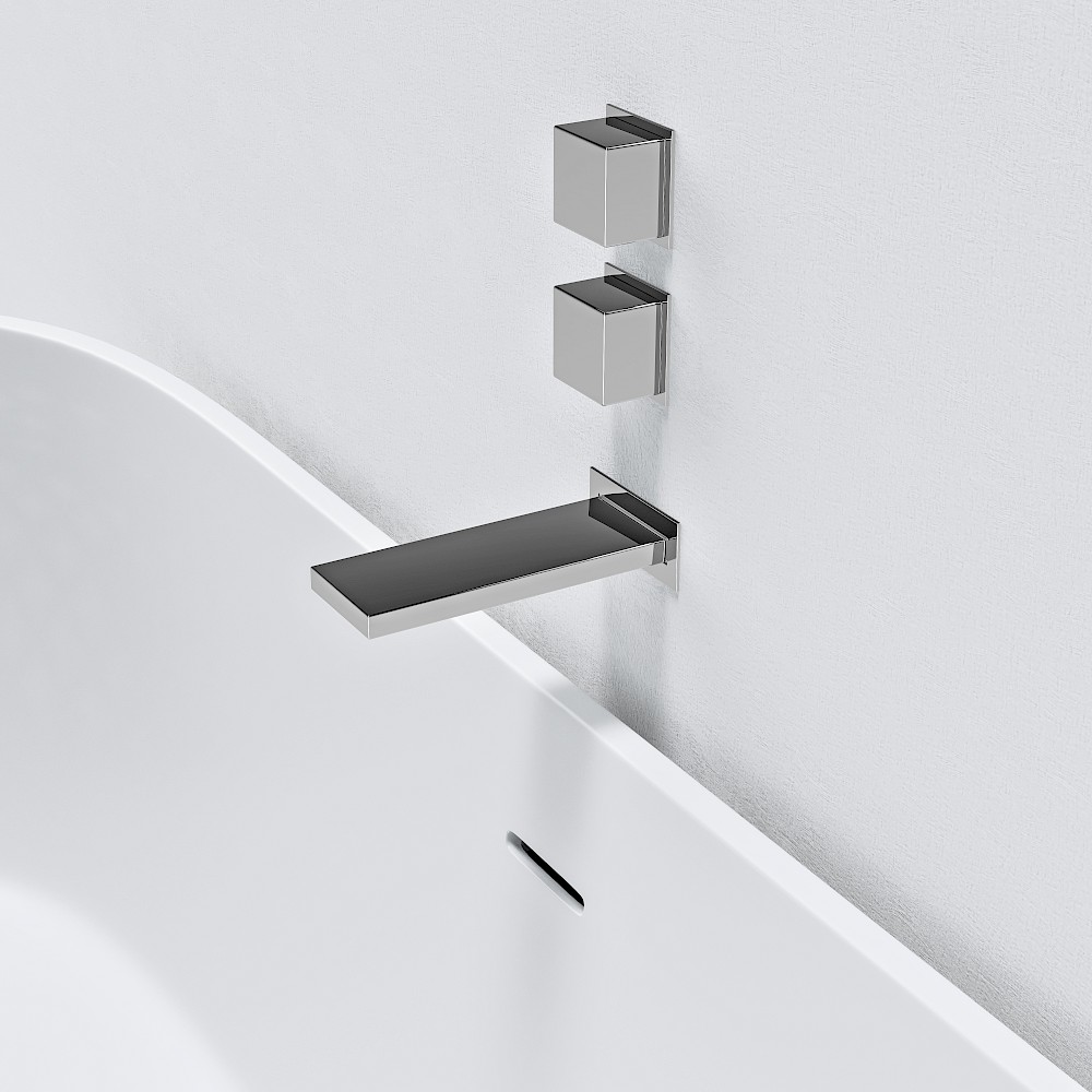 Vertical Square Double Handle Wall Mounted Bath Mixer