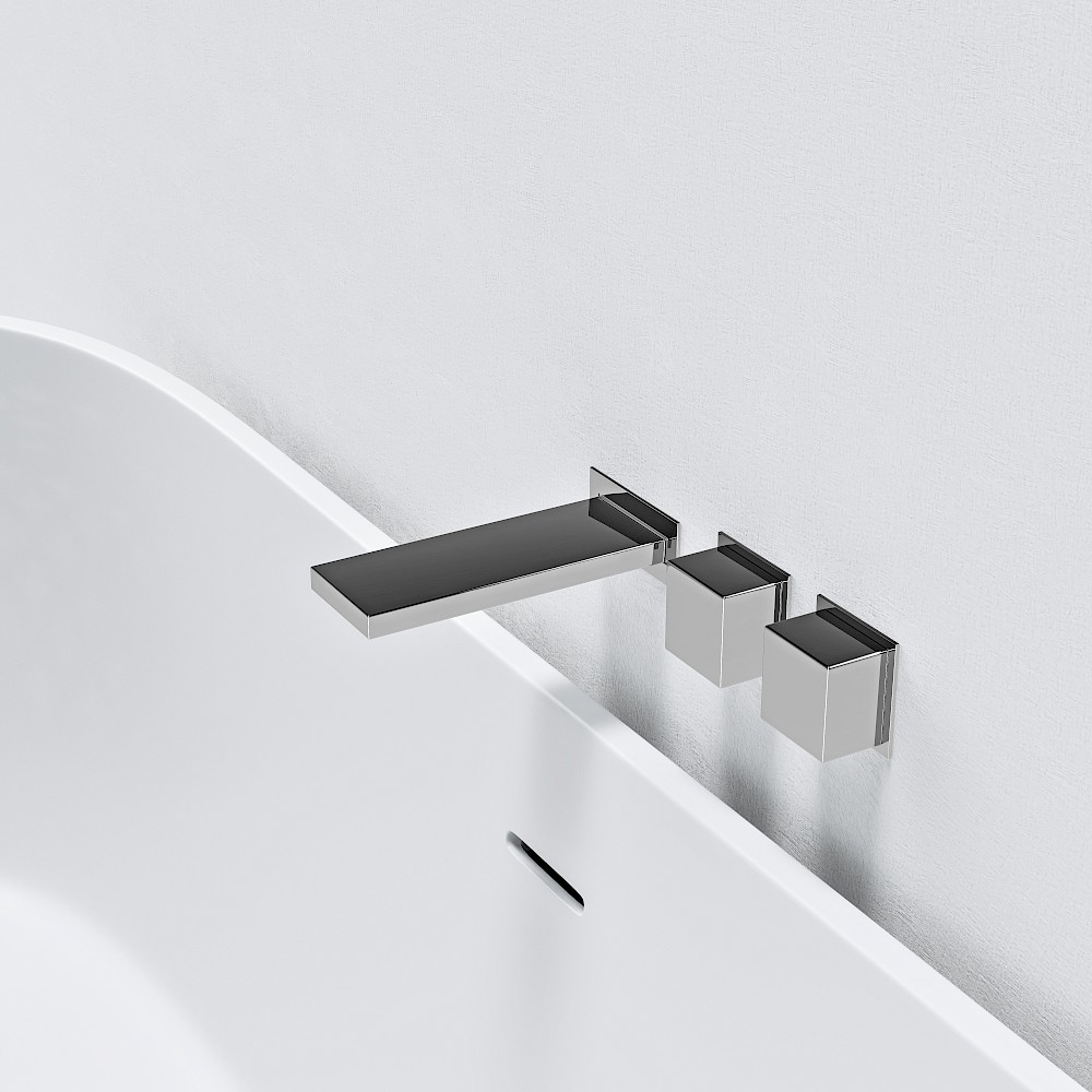 Horizontal Square Double Handle Wall Mounted Bath Mixer – Right Hand