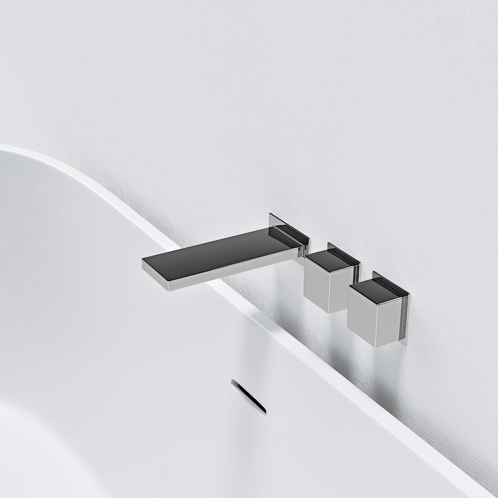 Horizontal Square Double Handle Wall Mounted Bath Mixer – Right Hand