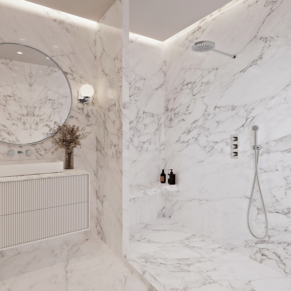 - KOS.200.WMR Overhead Shower, KHS.050.WMR Shower Handset with Mount and Hose, KV2R Valve, KBN.V2H.WMR Basin Mixer