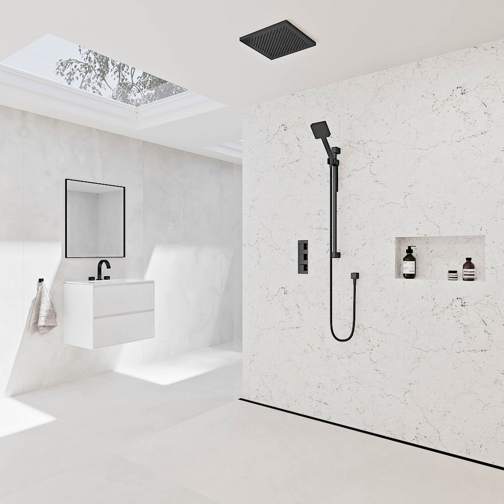 - KHS.075.WMS Handset with Mount and Hose, KBJ.050.WMS Body Jets (x4), KV3S Valve, KBN.V2H.WMS Basin Mixer
