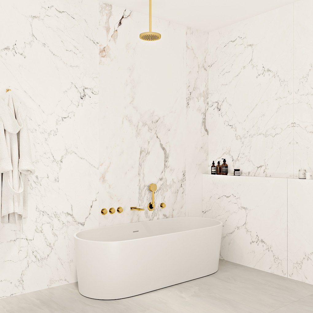 - KOS.200.WMS Shower, KHS.075.WMS Handset with Mount and Hose, KBJ.050.WMS Body Jets (x4), KV3S Valve, KBN.V2H.WMS Basin Mixer
